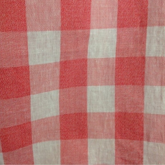 J. CREW Size 2 Peach White Check Cotton Linen Sleeveless Top Keyhole Tie Bow Hem - Picture 3 of 6